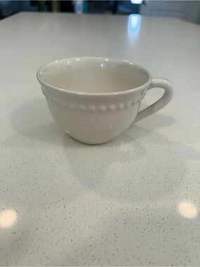 Pottery Barn Classic White Beaded Ceramic Teacup - Home Dining